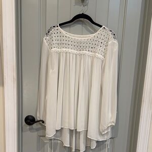 LOFT White Asymmetrical Embellished Blouse